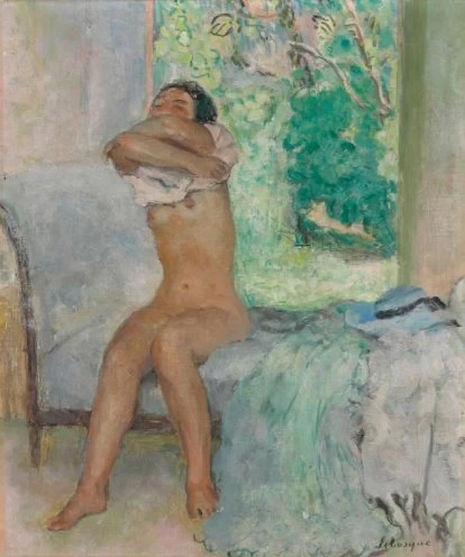 Nudo seduto che si toglie la maglietta